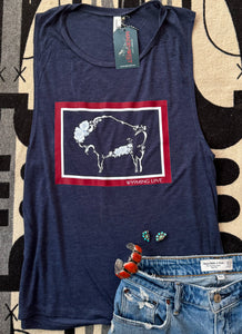 Wild Rose Bison Wyoming Flag - Muscle Tank