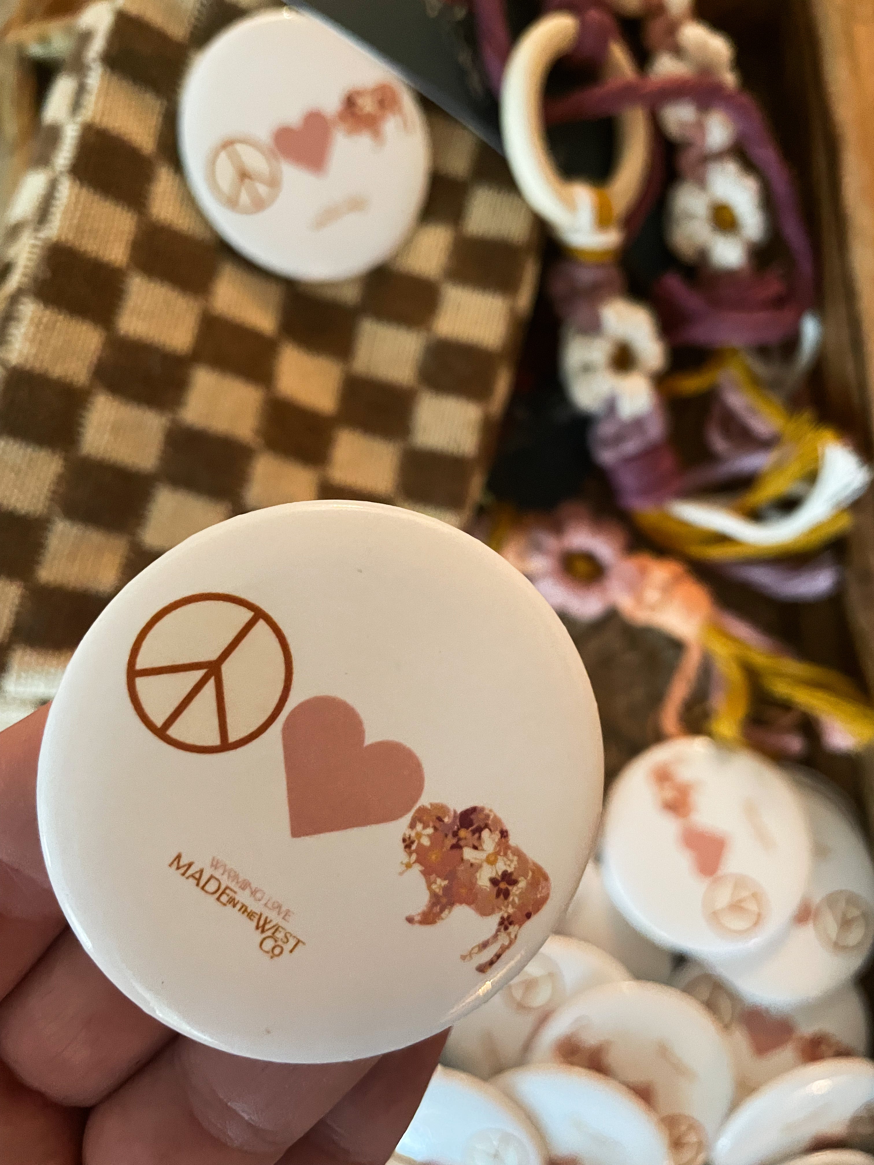 Peace Love Bison Button Pin