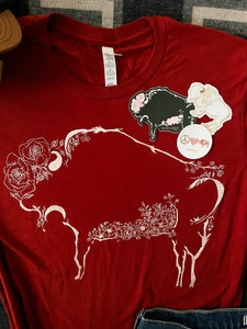 Floral Bison Basic Tee - Brick