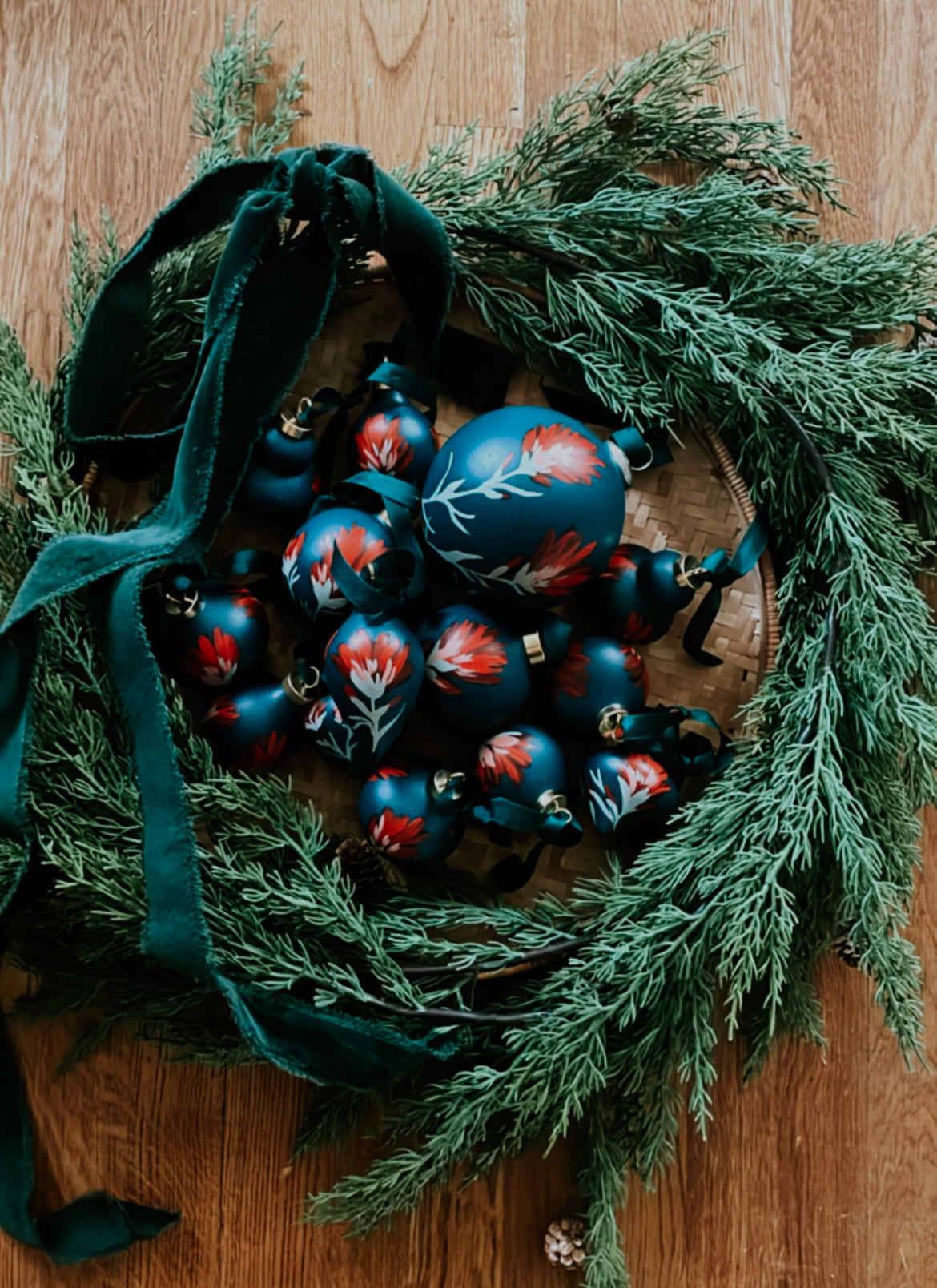 Hand Painted Indian Paintbrush Ornament - Deep Jade