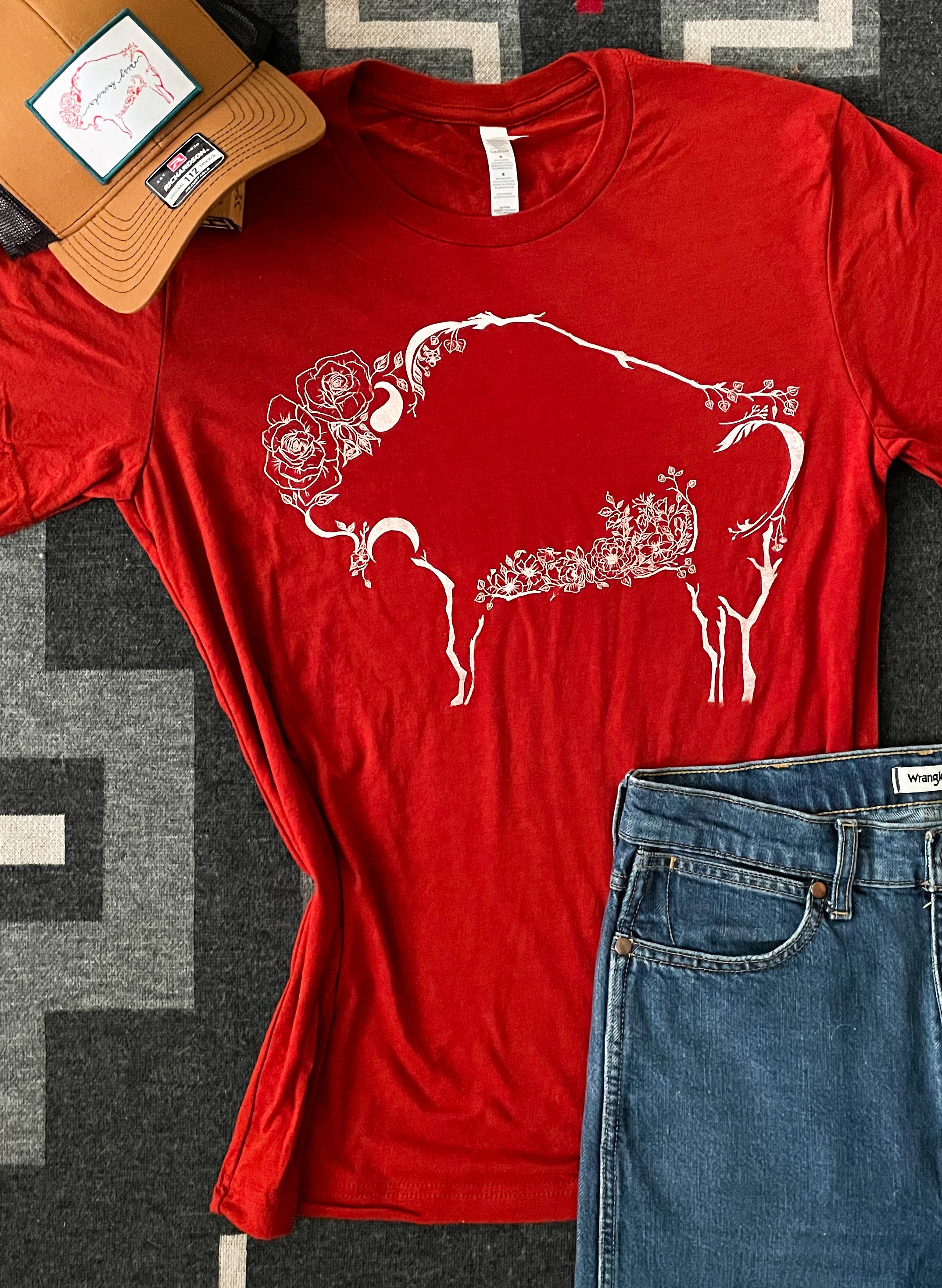Floral Bison Basic Tee - Brick