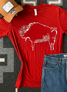 Floral Bison Basic Tee - Brick