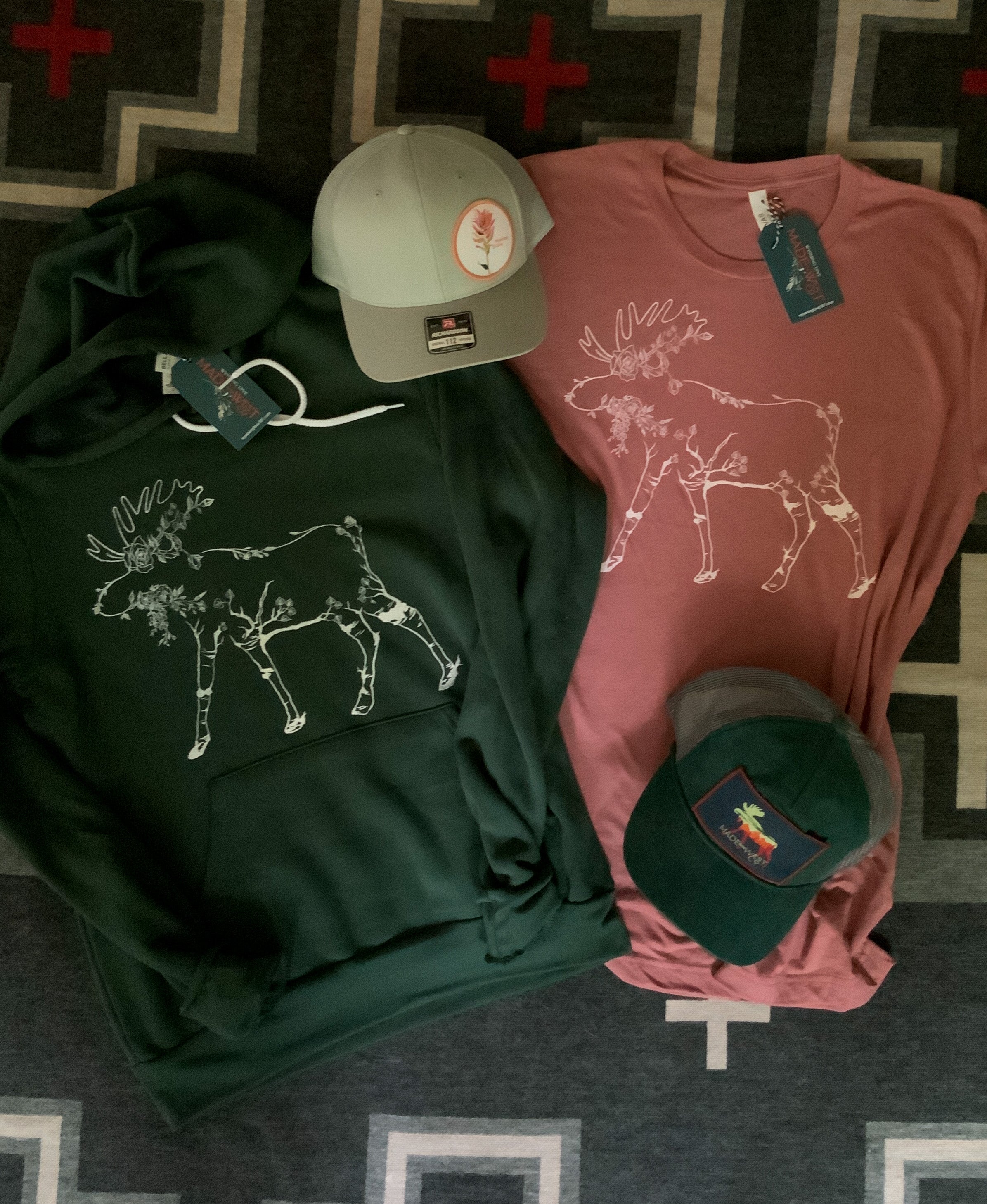 Floral Aspen Moose Dark Pine Hoodie