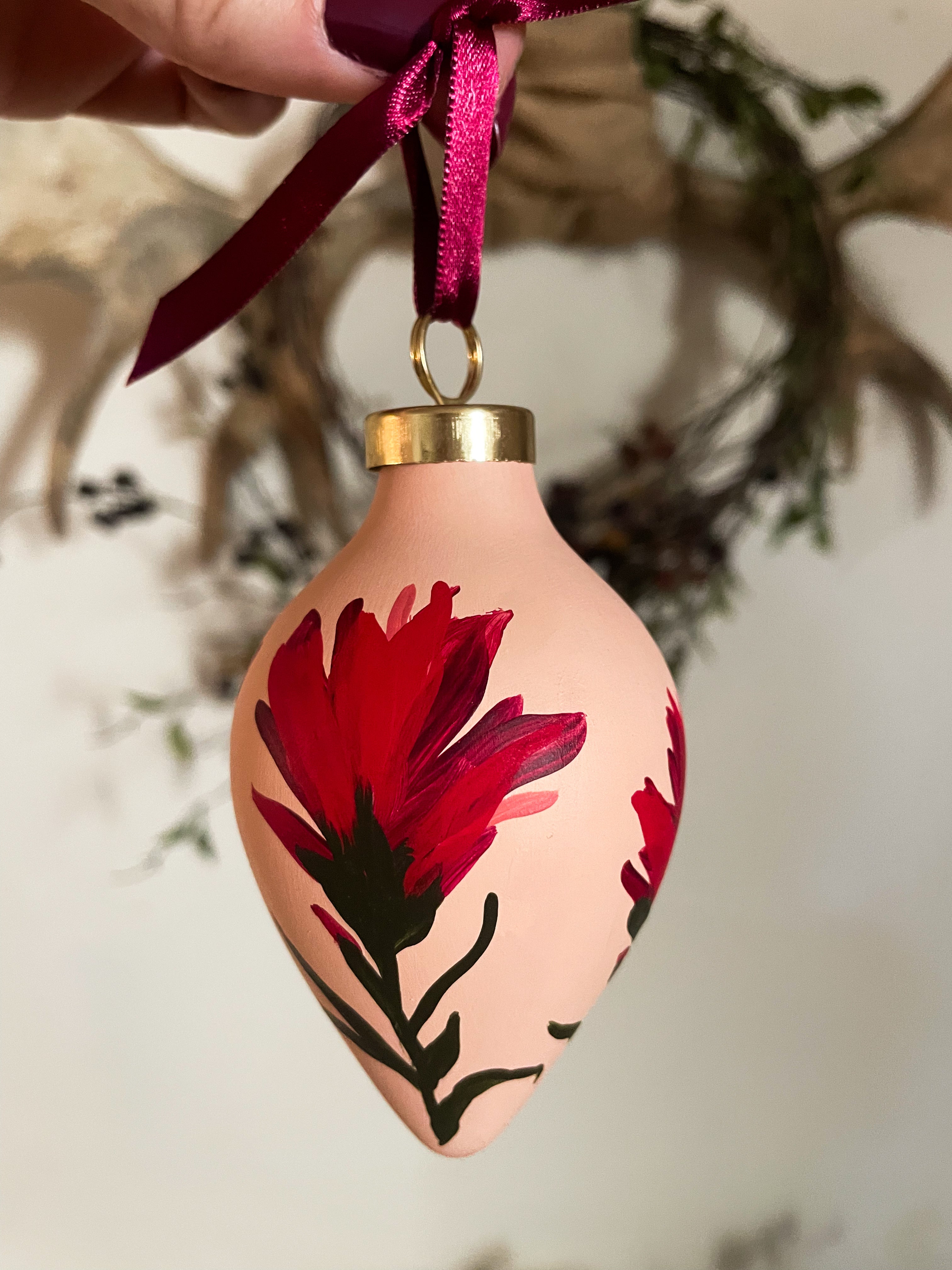 Hand Painted Indian Paintbrush Ornament - Apricot