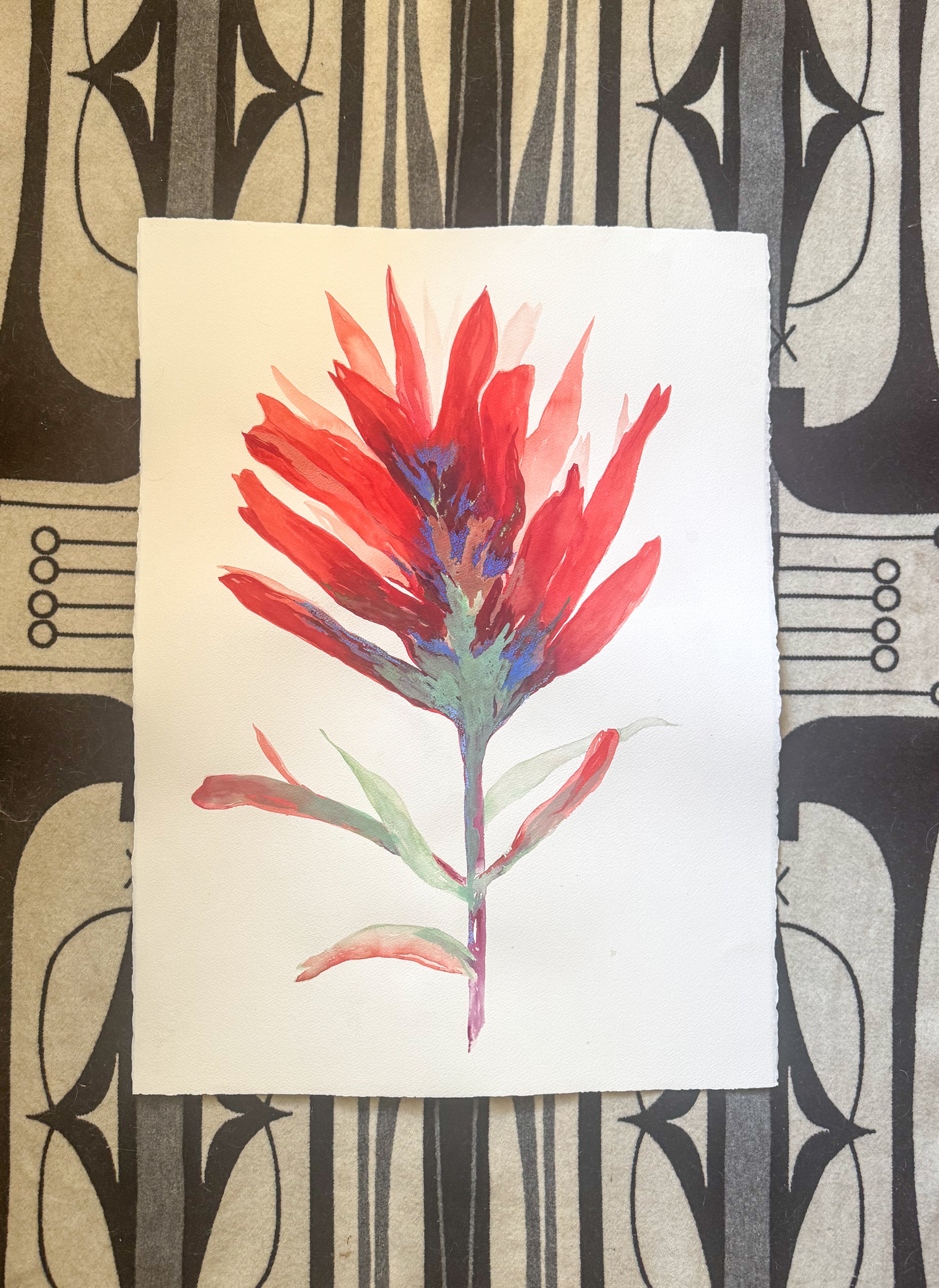 Original Large Indian Paintbrush Watercolor Pastel Painting