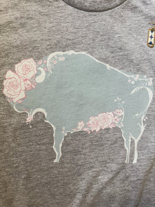 Wild Rose Bison Tee - Blue/Pink