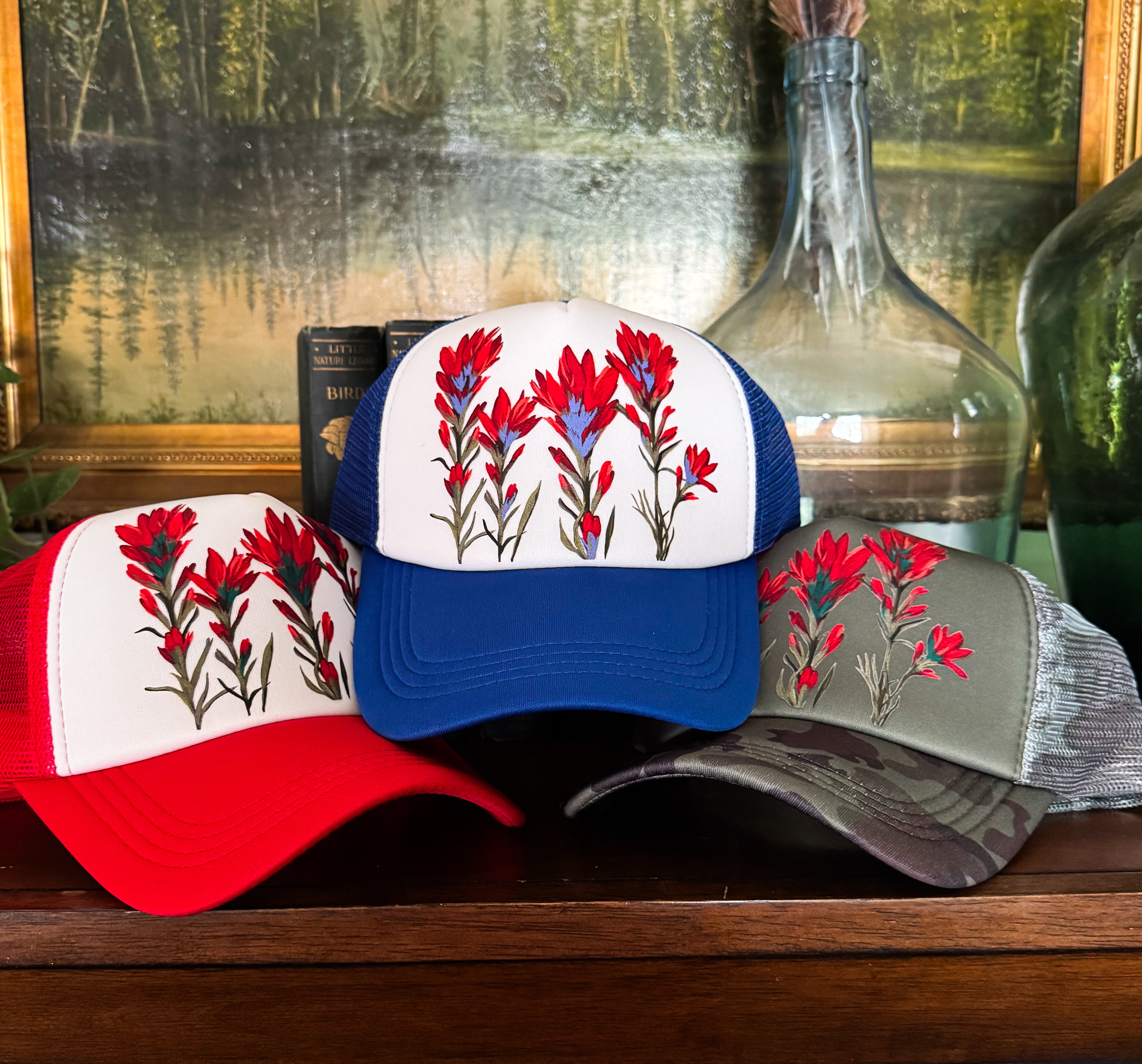 Hand Painted Indian Paintbrush Print Foam Trucker Hat*RESTOCK*