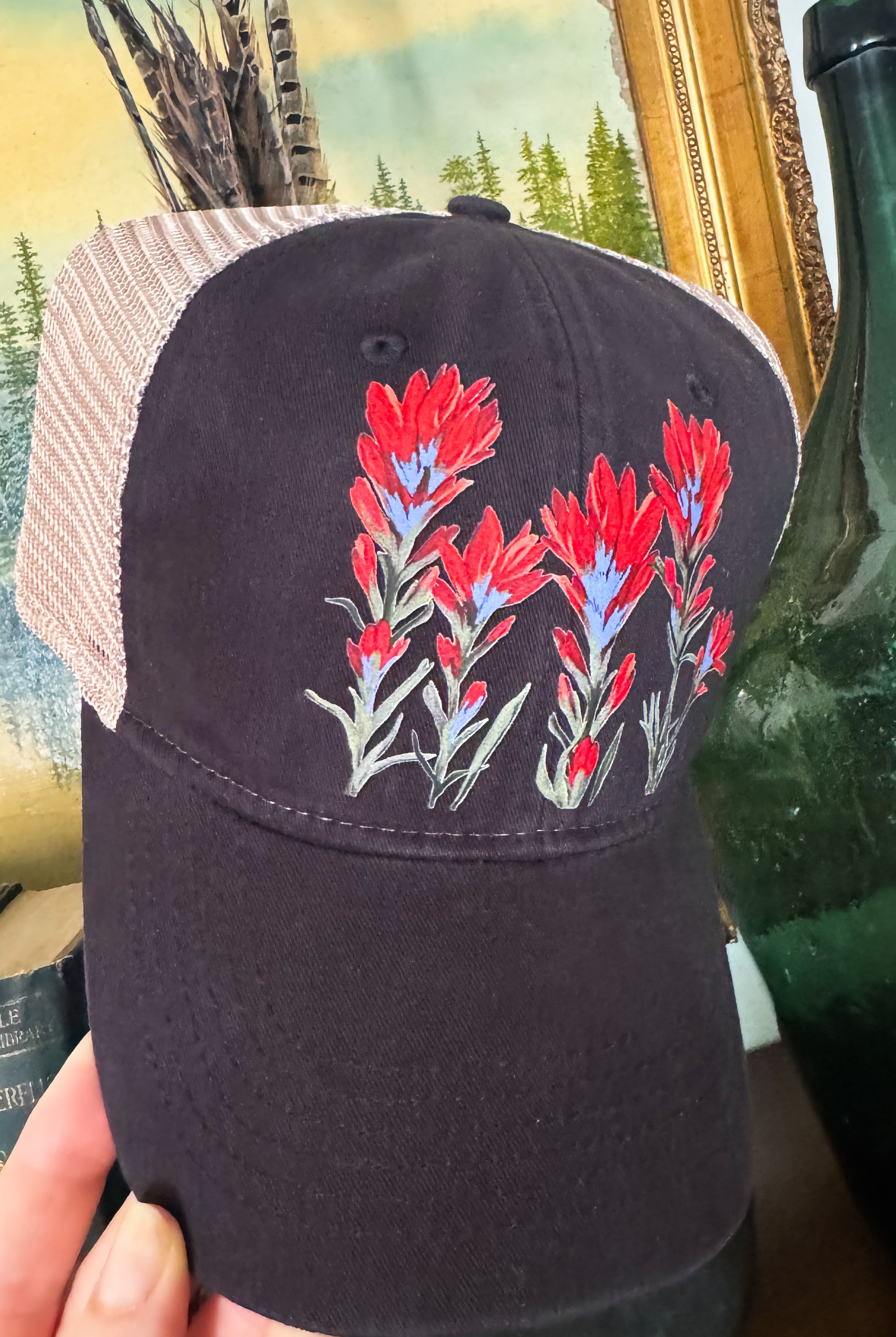 Hand Painted Indian Paintbrush printed Dad Cap